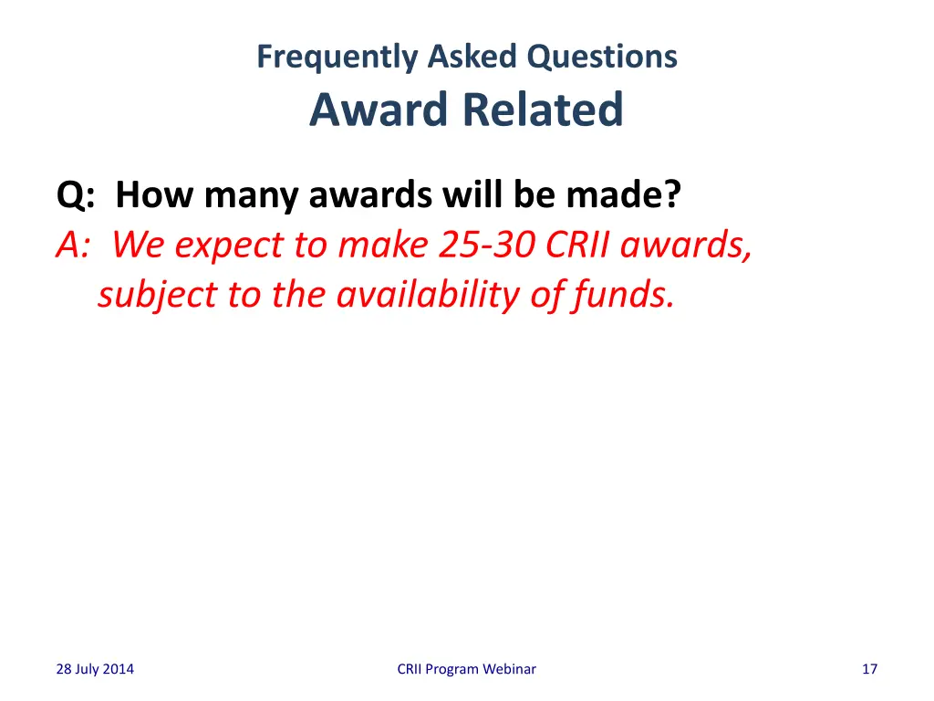 frequently asked questions award related