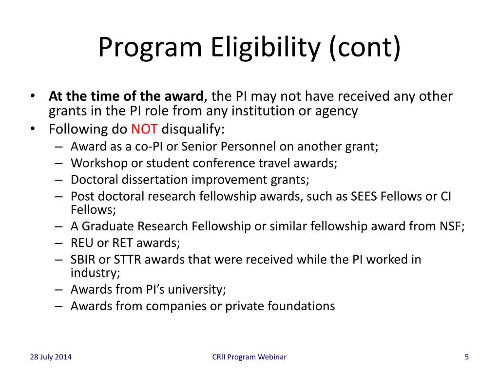 program eligibility cont