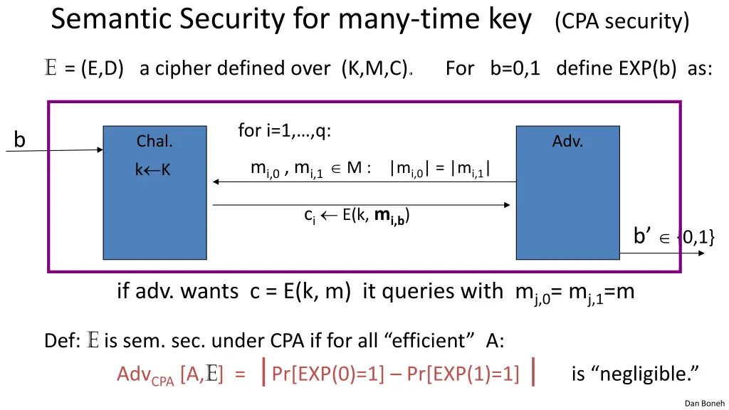 semantic security for many time key cpa security