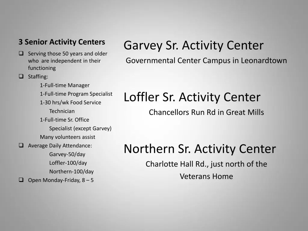 3 senior activity centers