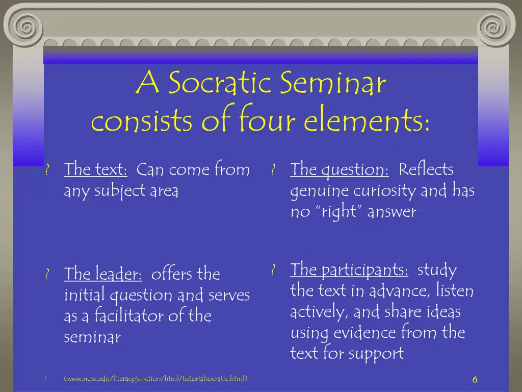 a socratic seminar consists of four elements