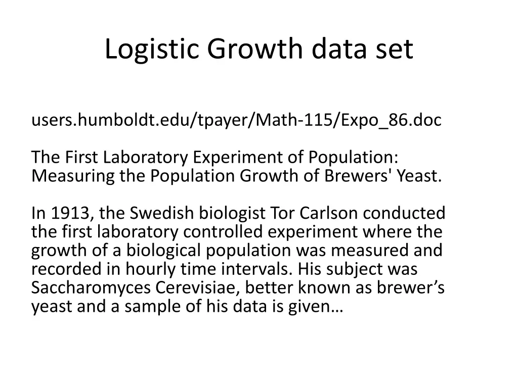 logistic growth data set