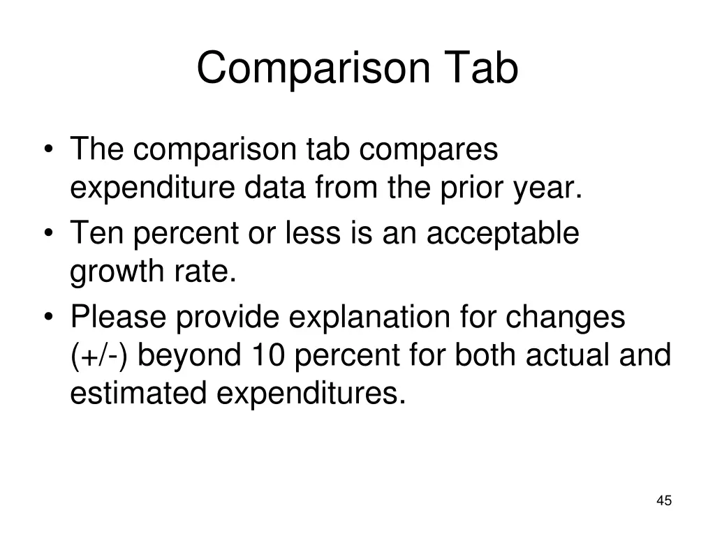 comparison tab