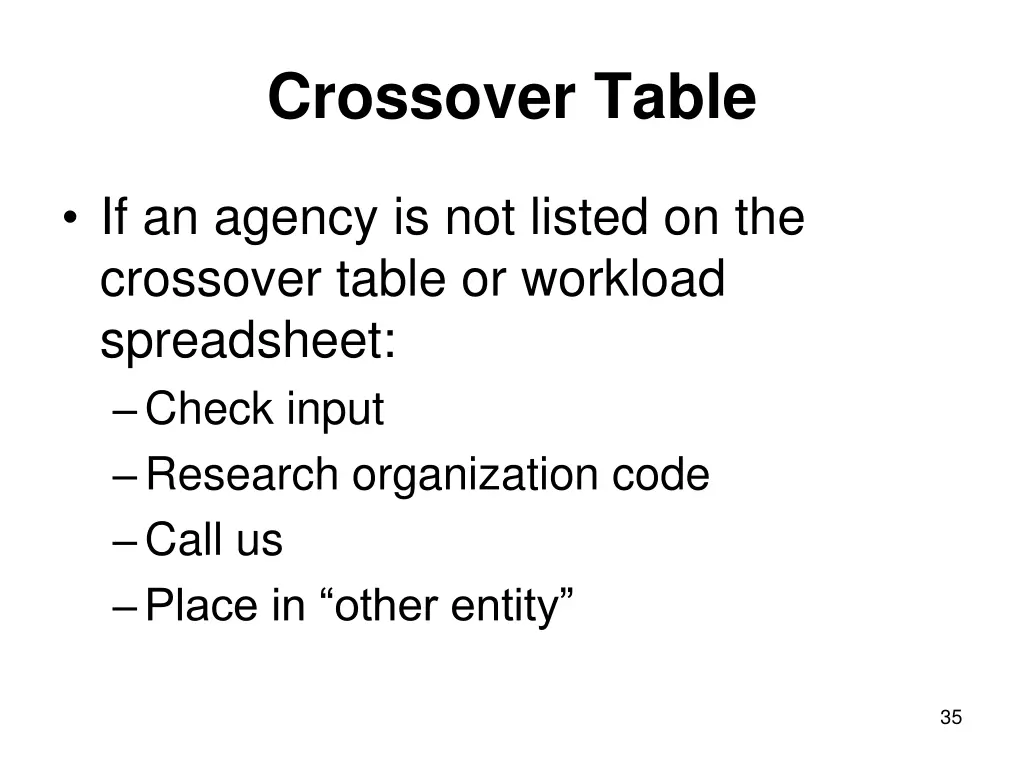 crossover table 1