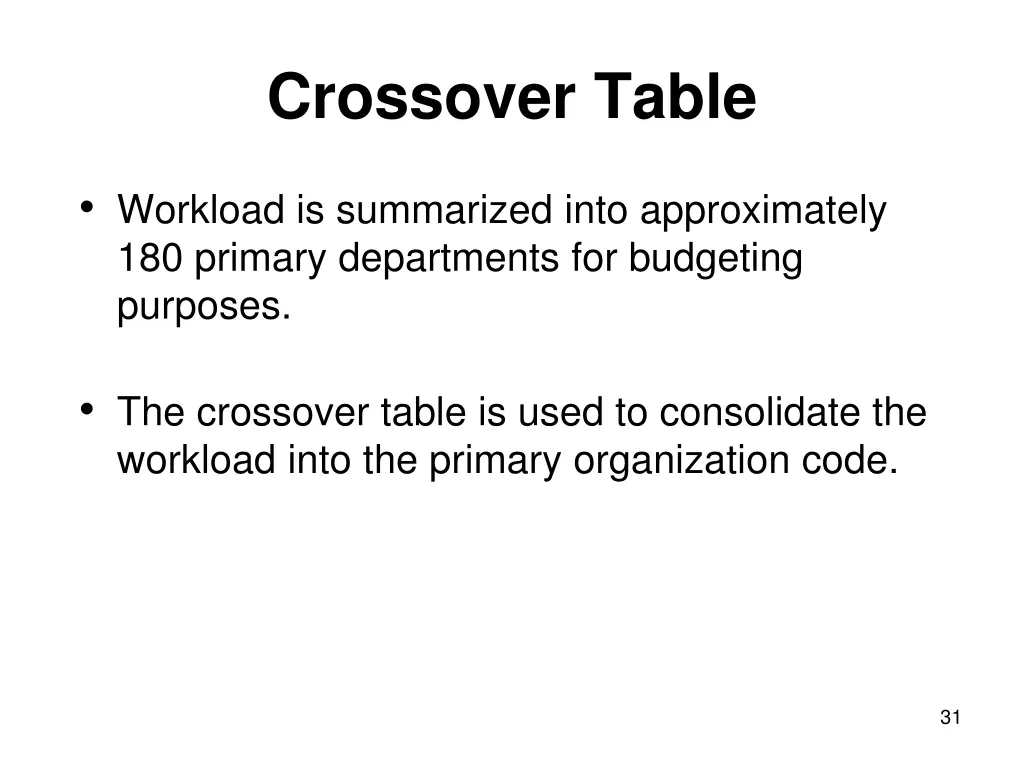 crossover table