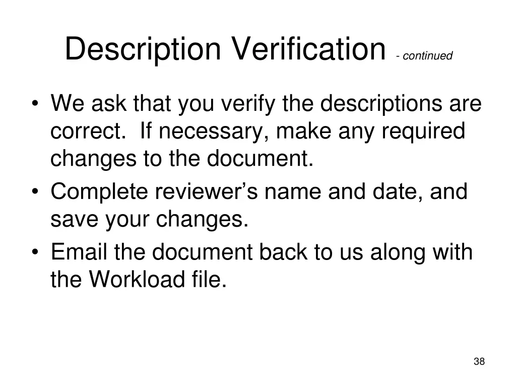 description verification continued 1