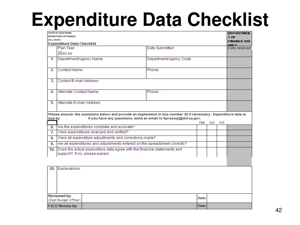 expenditure data checklist