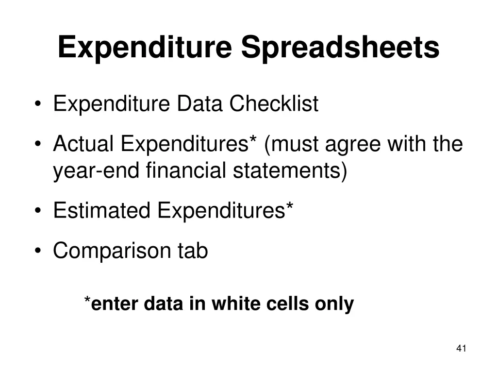 expenditure spreadsheets