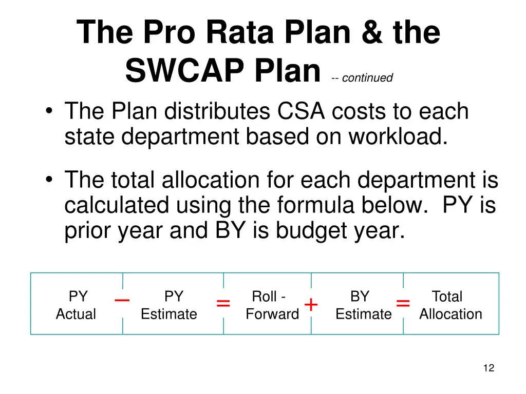 the pro rata plan the swcap plan continued