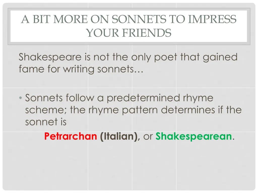 a bit more on sonnets to impress your friends