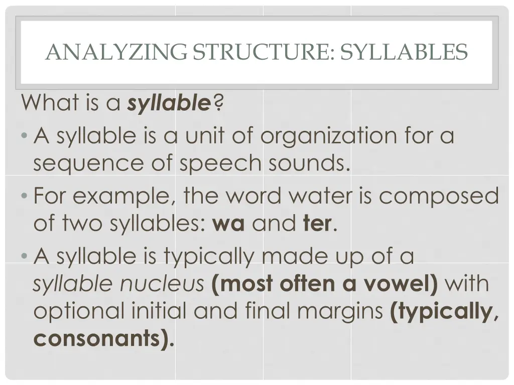 analyzing structure syllables