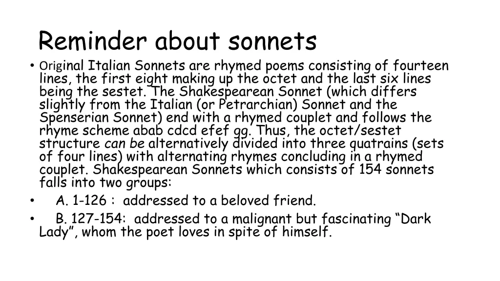 reminder about sonnets orig inal italian sonnets