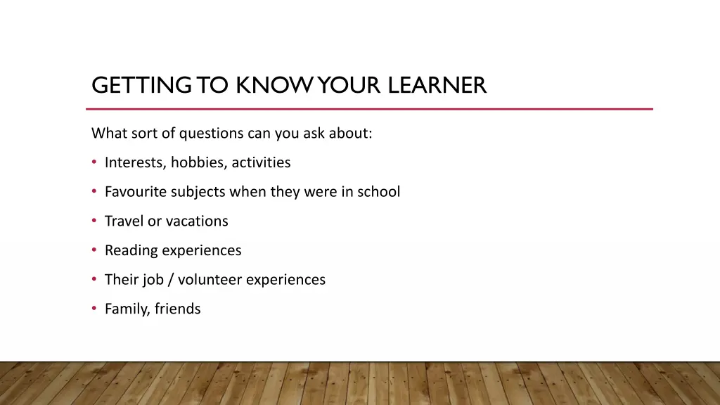 getting to know your learner