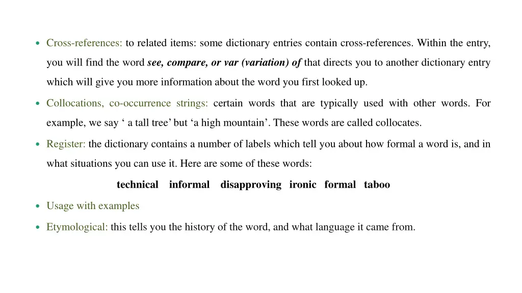 cross references to related items some dictionary