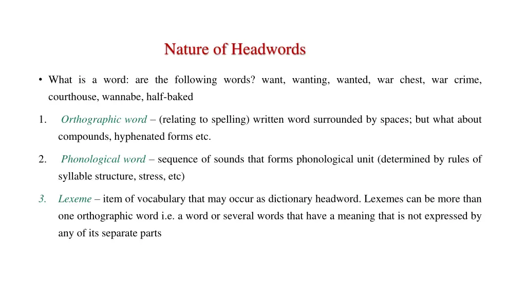 nature of headwords