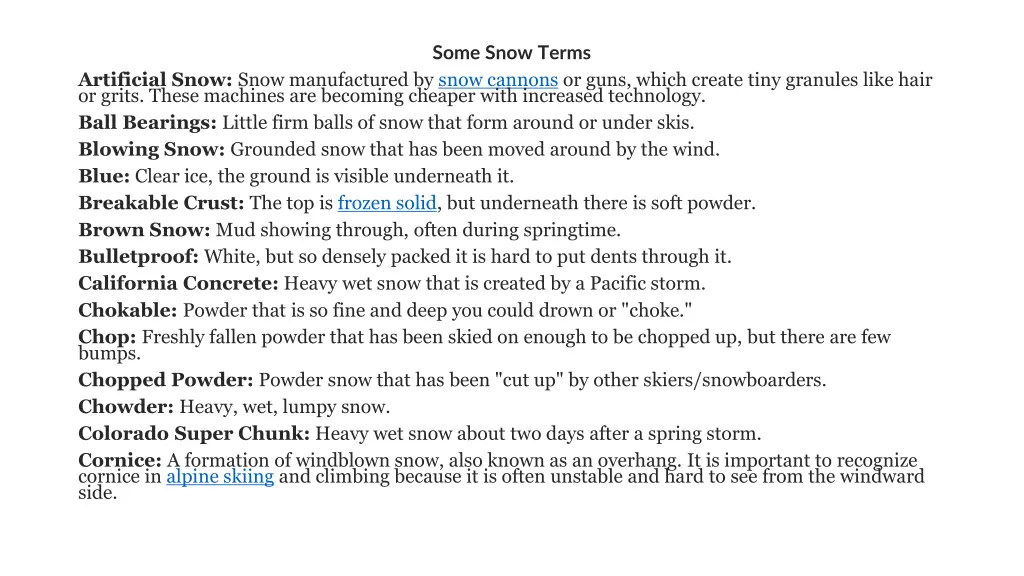 some snow terms