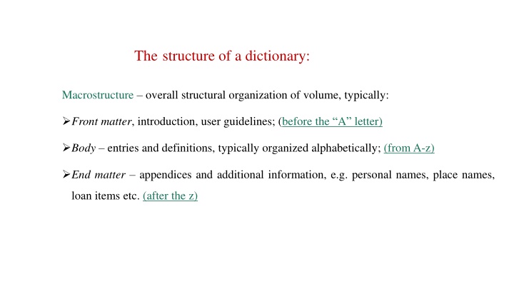 the structure of a dictionary