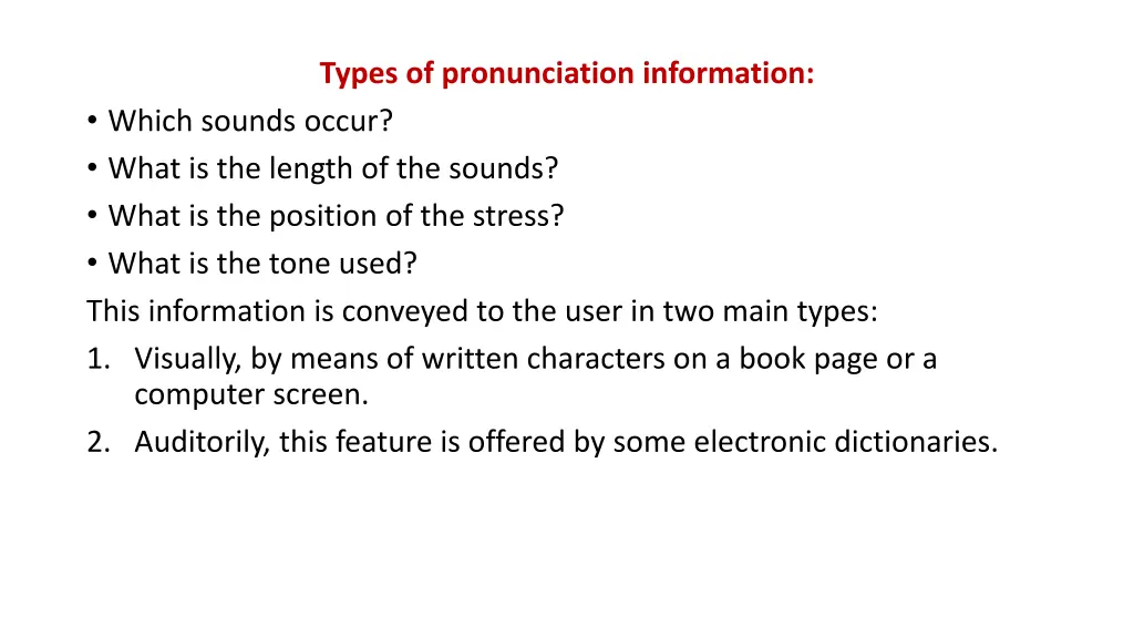 types of pronunciation information which sounds