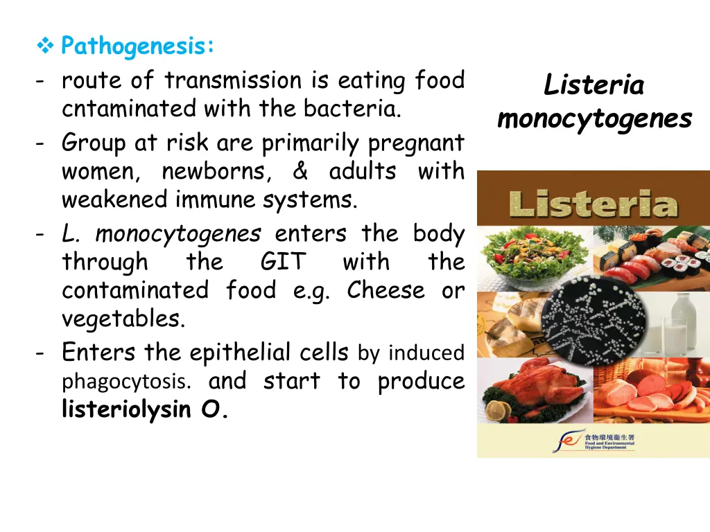 pathogenesis route of transmission is eating food