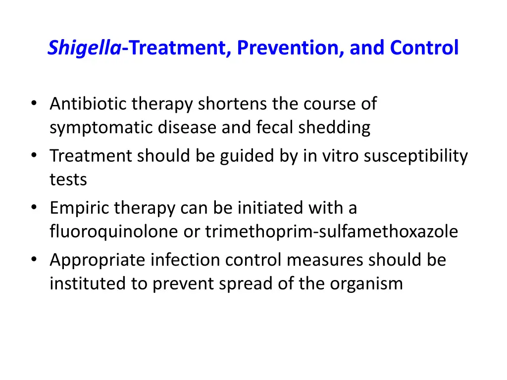 shigella treatment prevention and control