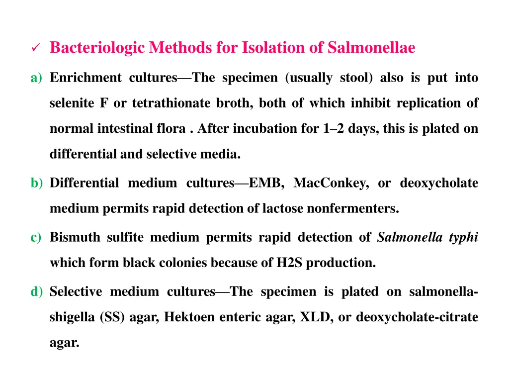 bacteriologic methods for isolation of salmonellae