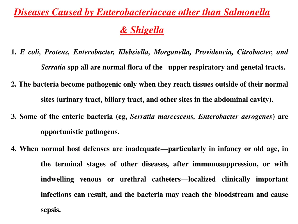 diseases caused by enterobacteriaceae other than