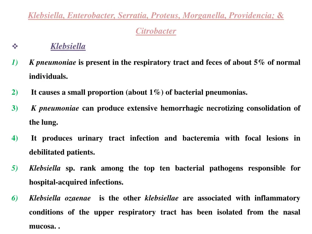 klebsiella enterobacter serratia proteus