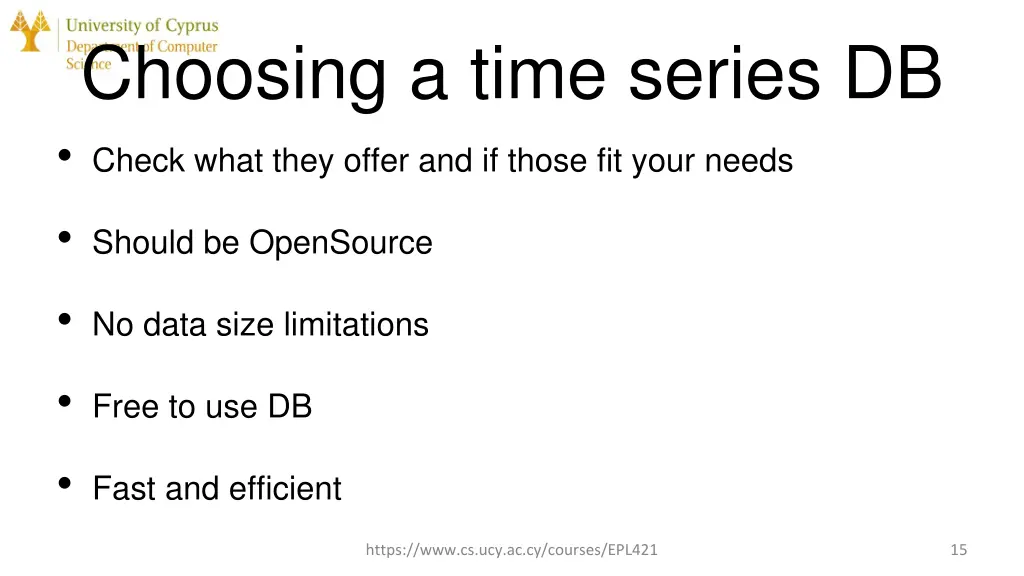 choosing a time series db check what they offer