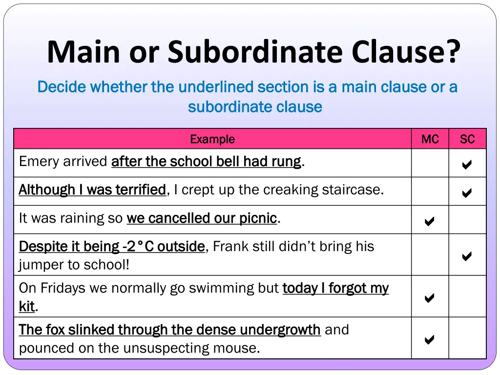 main or subordinate clause decide whether