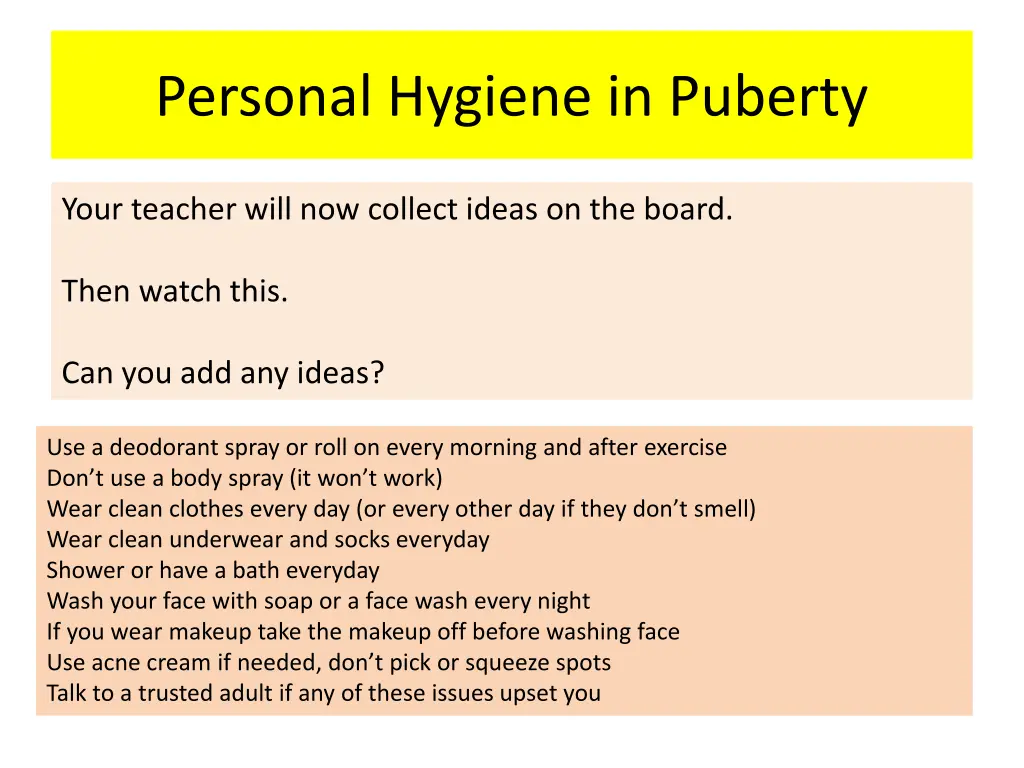 personal hygiene in puberty