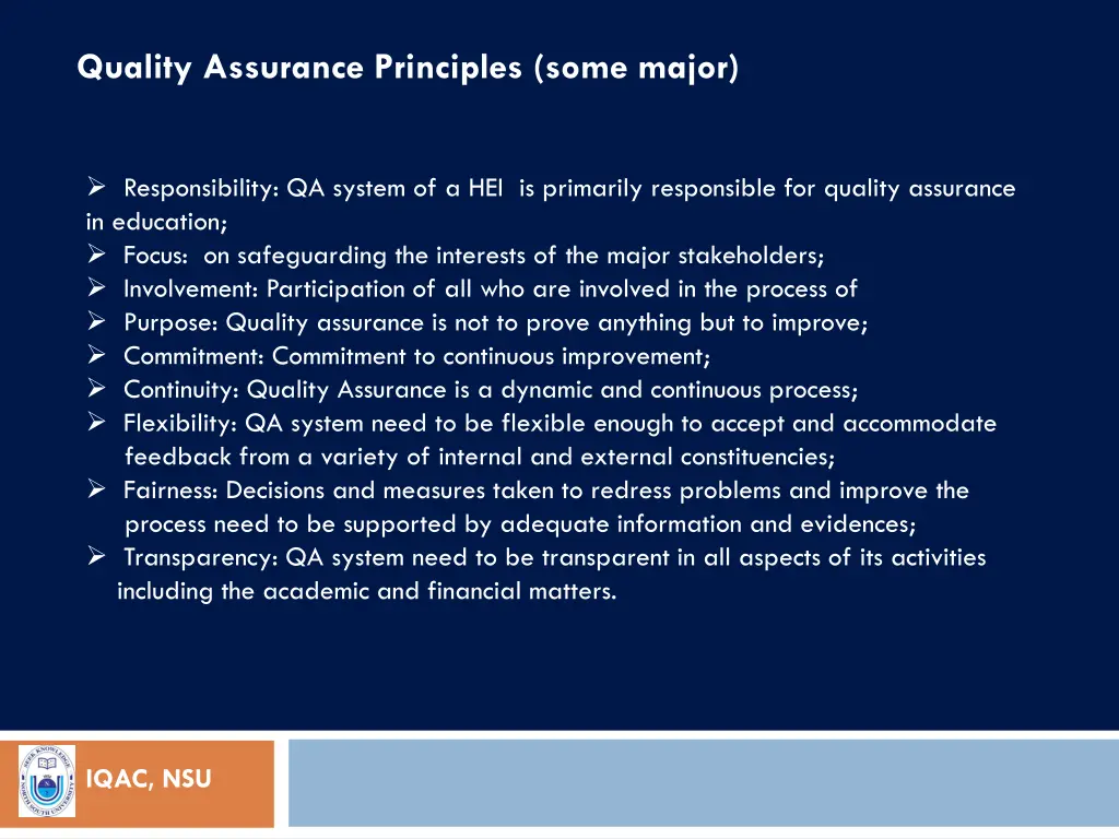 quality assurance principles some major