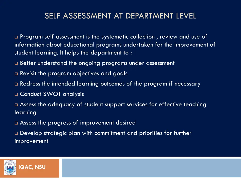 self assessment at department level