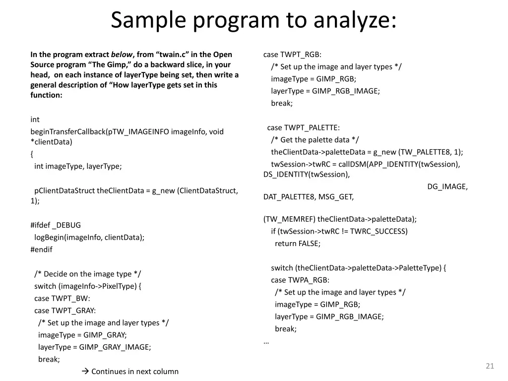 sample program to analyze