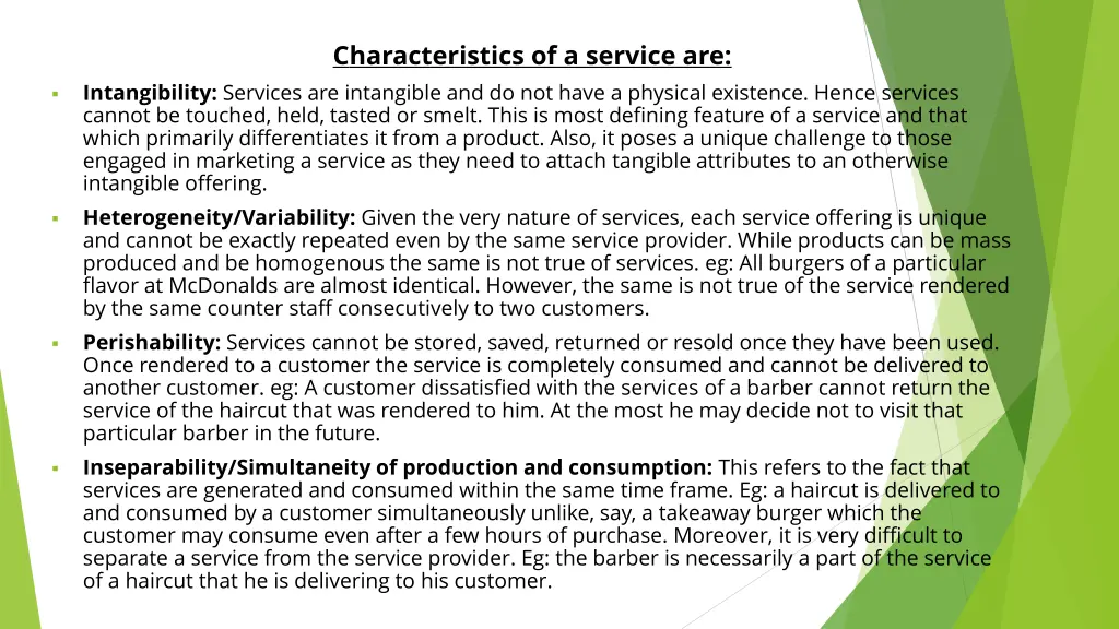 characteristics of a service are