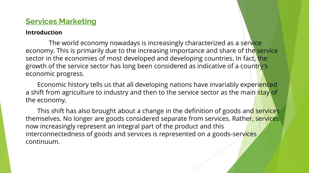 services marketing introduction the world economy