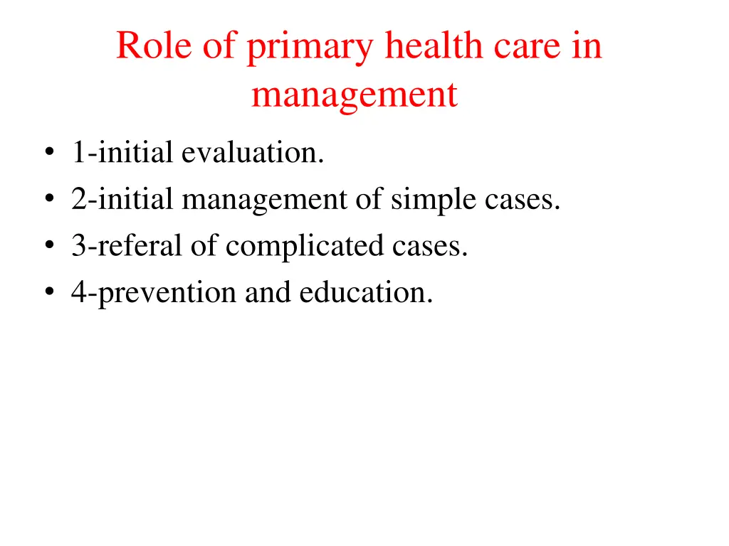 role of primary health care in management