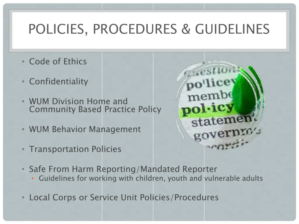 policies procedures guidelines