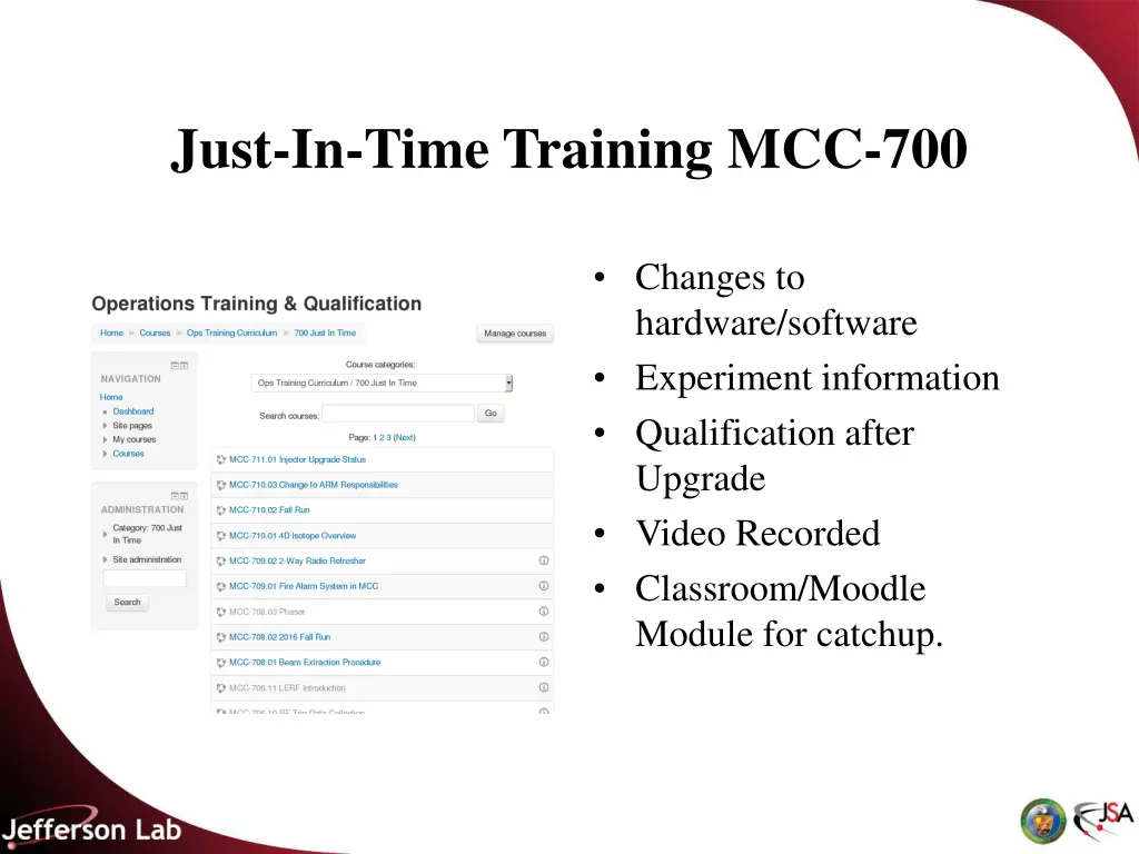 just in time training mcc 700