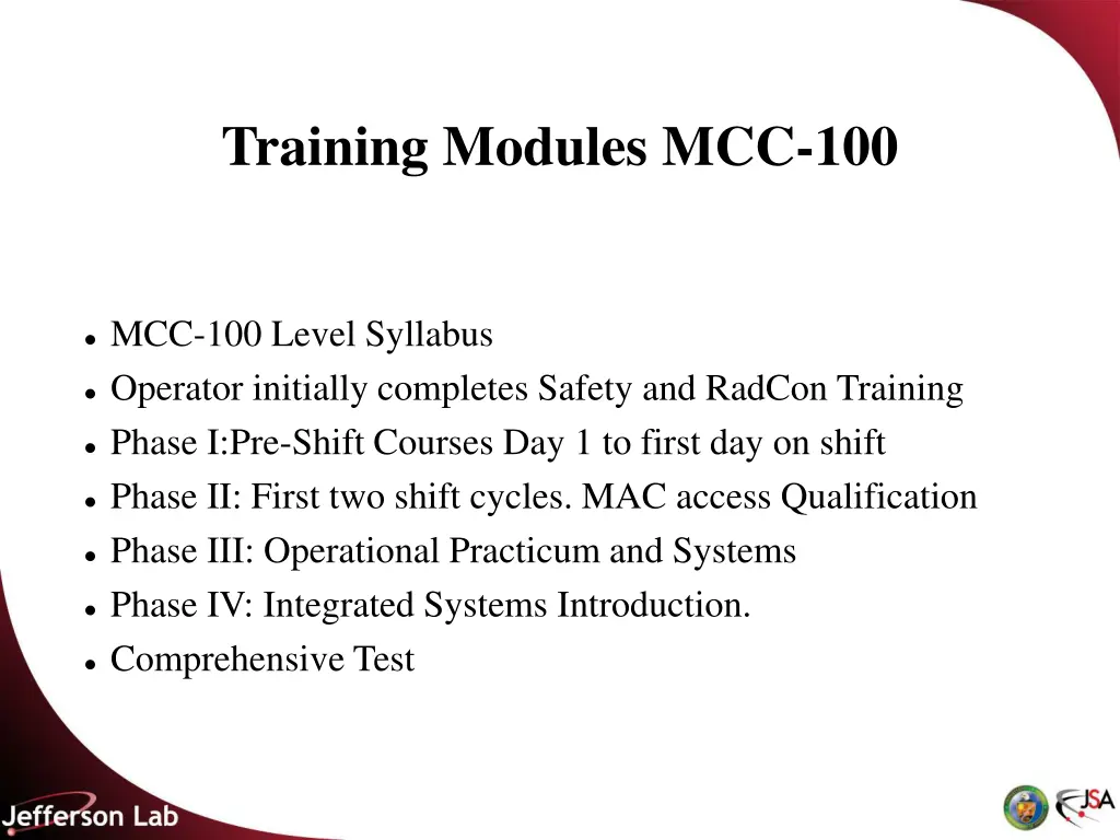 training modules mcc 100