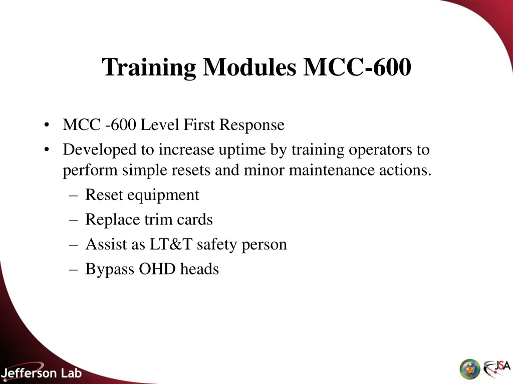 training modules mcc 600