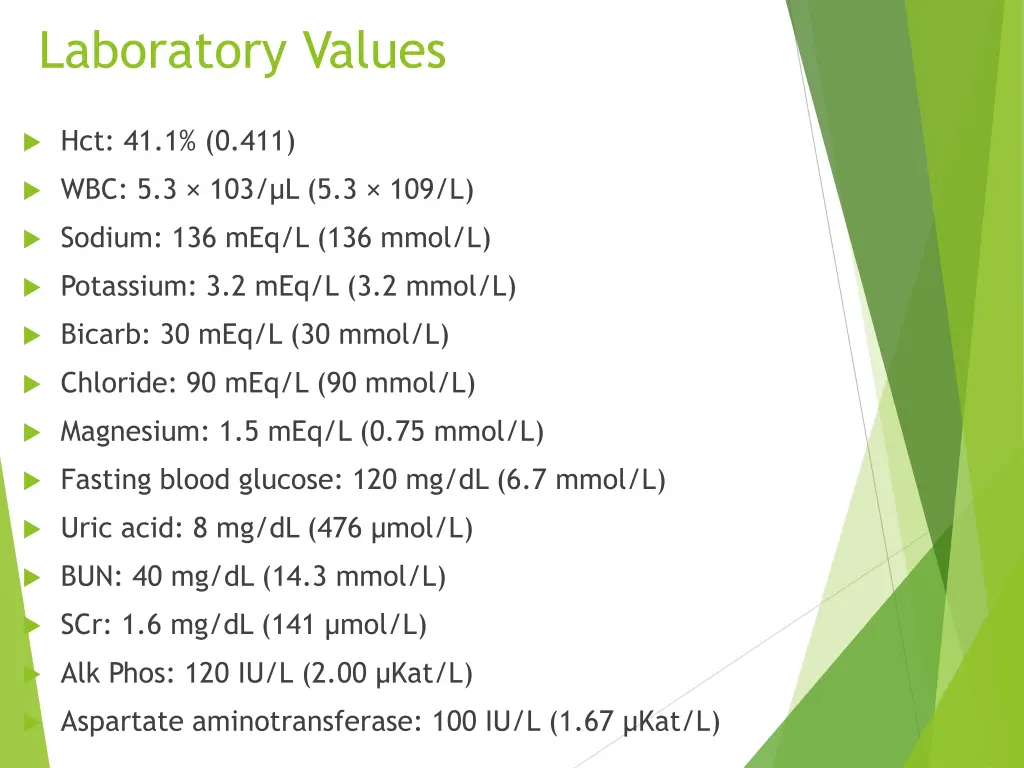 laboratory values