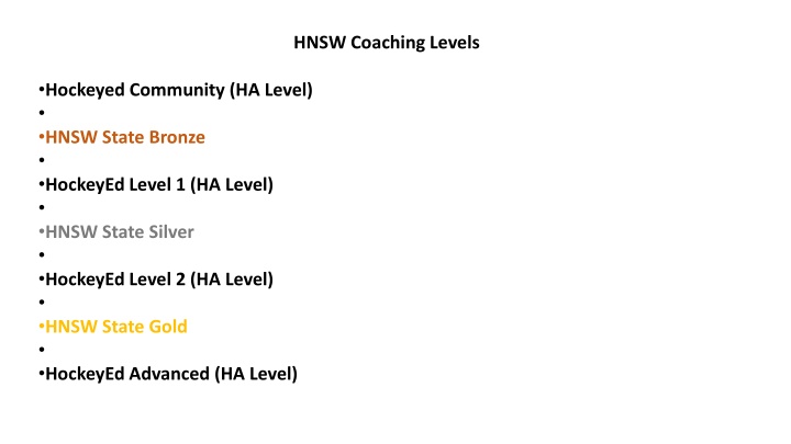 hnsw coaching levels