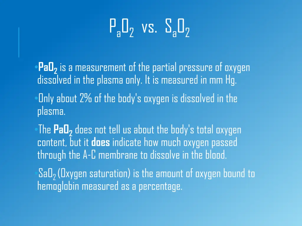 p a o 2 vs s a o 2