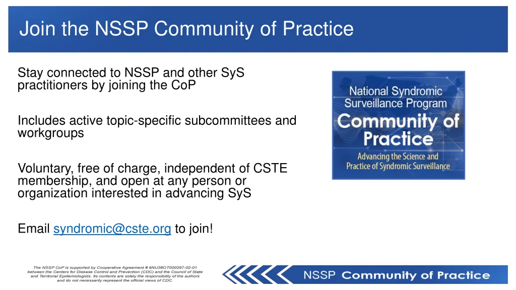 join the nssp community of practice