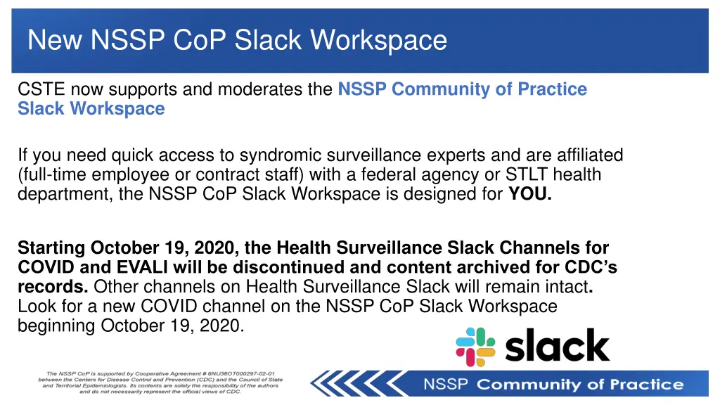 new nssp cop slack workspace