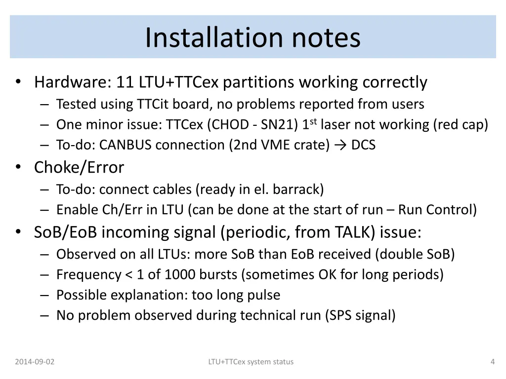 installation notes