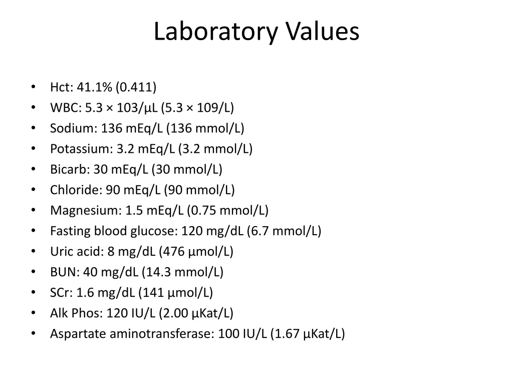 laboratory values