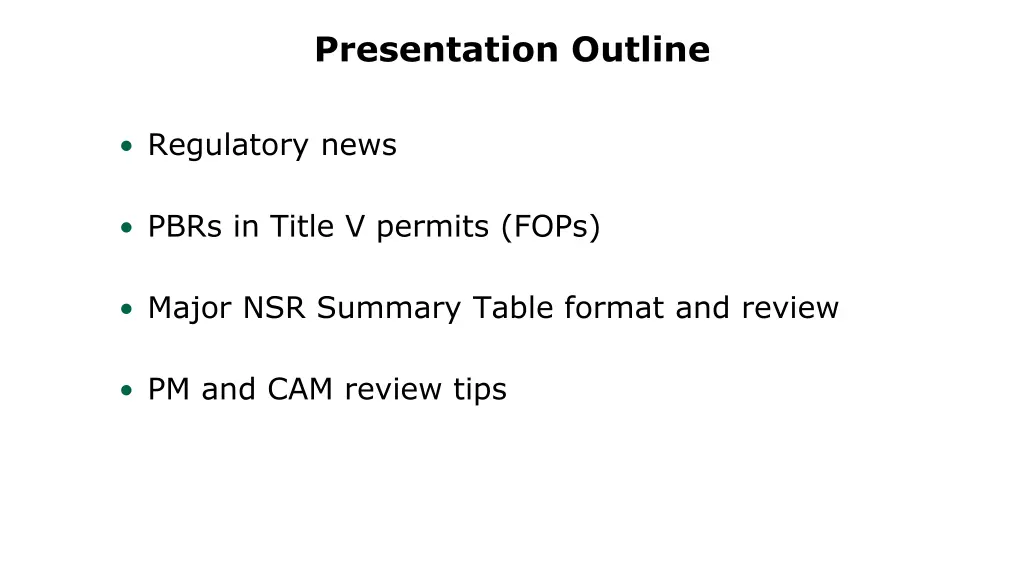 presentation outline