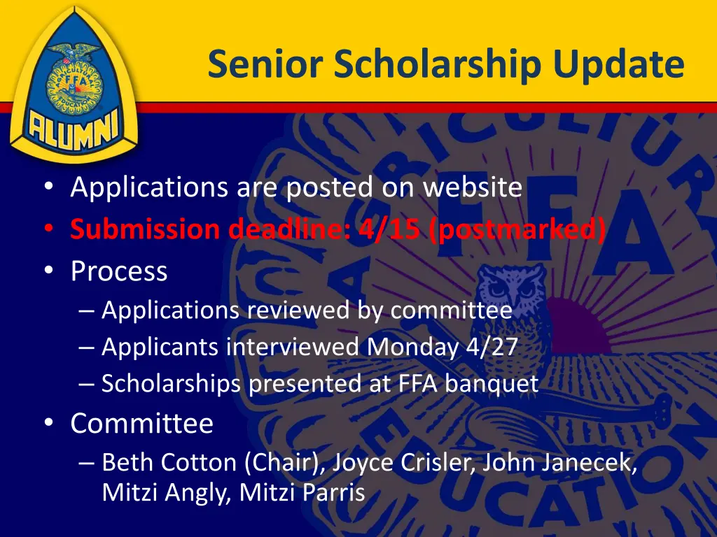 senior scholarship update