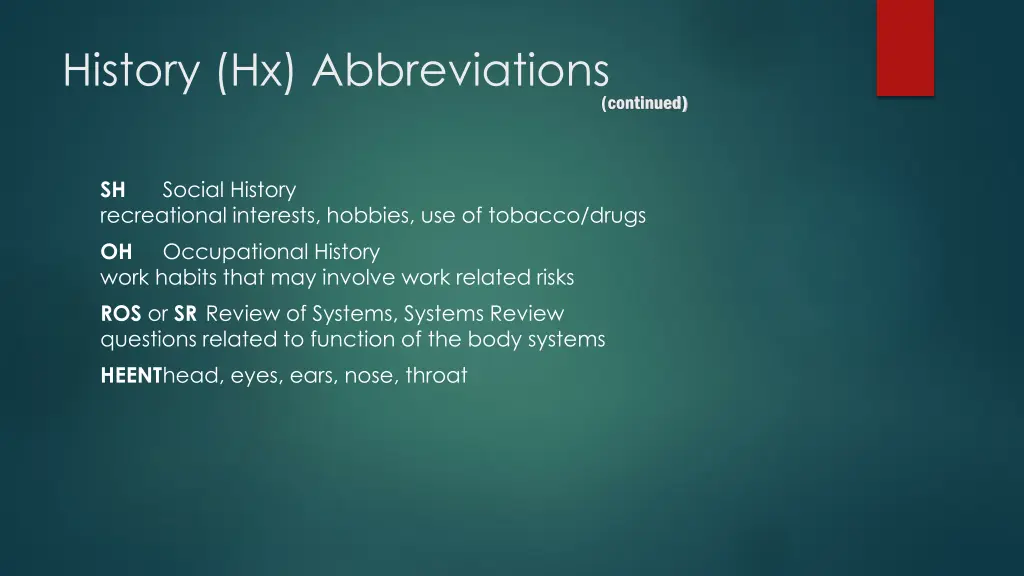 history hx abbreviations 2